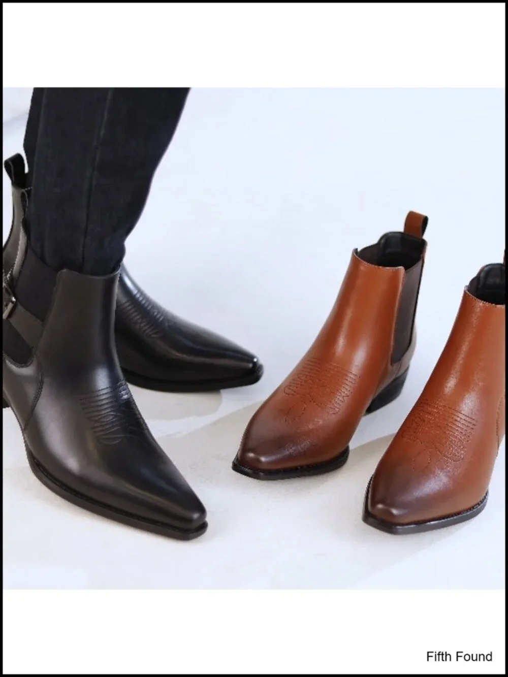 Vintage Patent Leather Chelsea Ankle Boots with Embroidered Detail Steel Toe